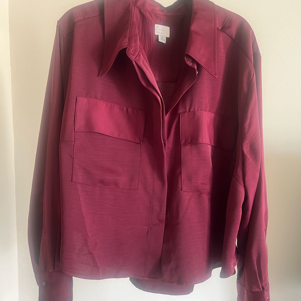 A New Day Burgundy Button Up Blouse
